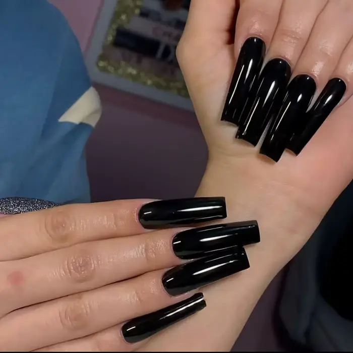 120 pièces cercueil Long noir ongles à pression couverture complète Ballet forme carrée faux