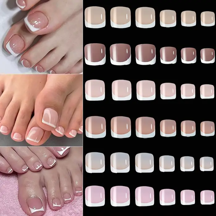 120 pièces 9 couleurs faux ongles français été court carré presse sur les ongles des orteils conseil