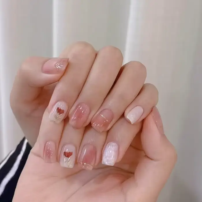 24 pièces doux Rose français brillant portant des faux ongles conseils mode
