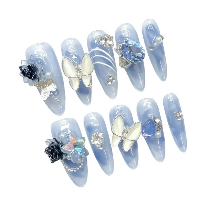 10 pièces fée papillon strass faux ongles été océan Style coquille à la main