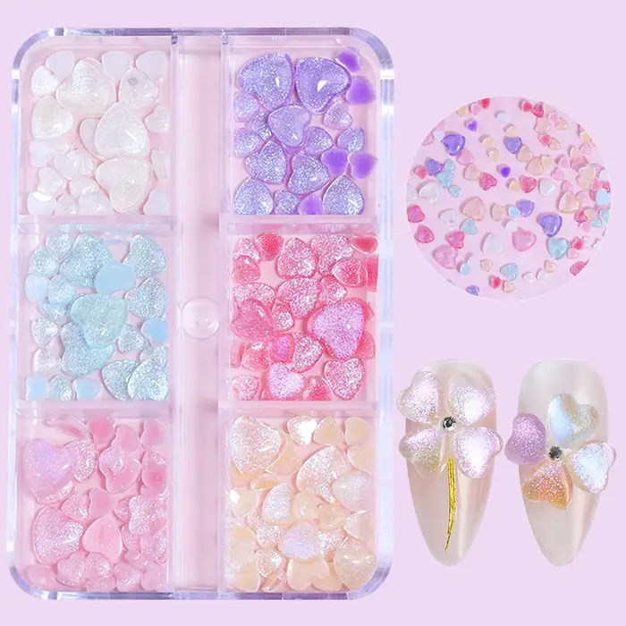 N64.Art-Boîte de pièces décoratives en forme de cœur transparent rose