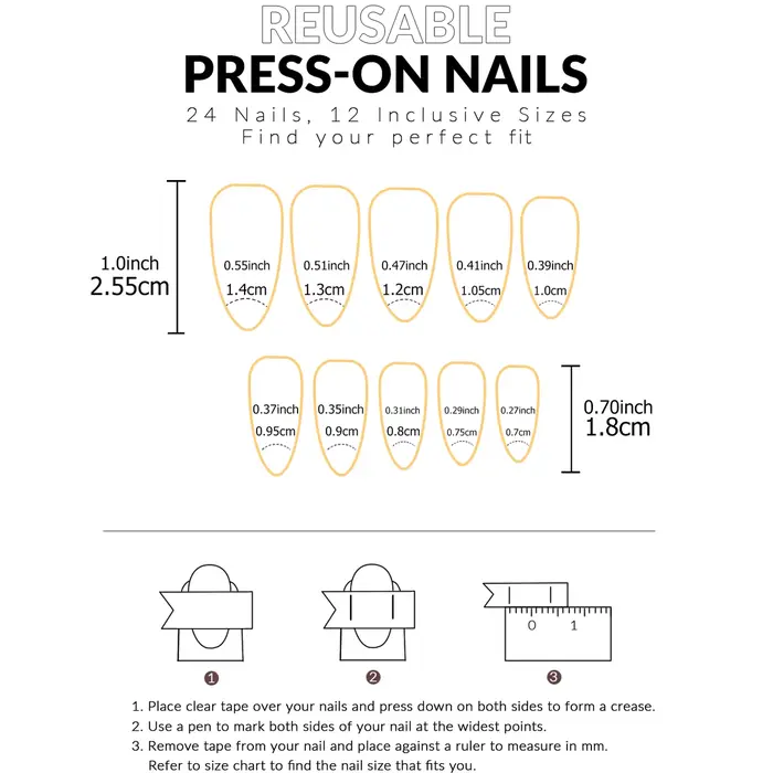 Faux ongles en acrylique à pression d'amande moyenne