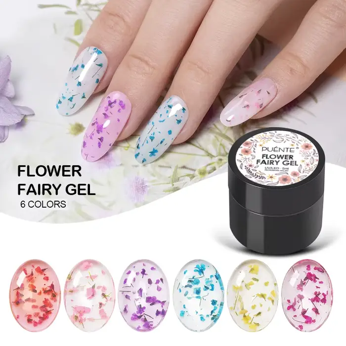 Vernis à ongles gel PUENTE 5ml Flower Fairy rose bleu violet avec fleurs séchées naturelles pour nail art