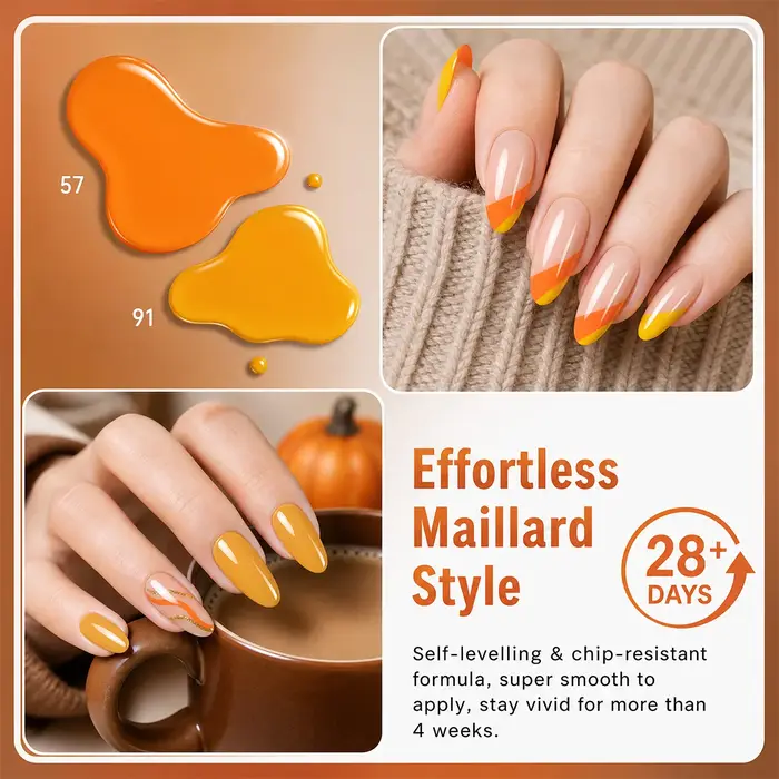 Ensemble de vernis à ongles en gel automnal, 6 couleurs de vernis à ongles en gel UV LED amovible, nuances automnales châtain chaud, orange, jaune, adapté pour la manucure DIY à domicile et la manucur