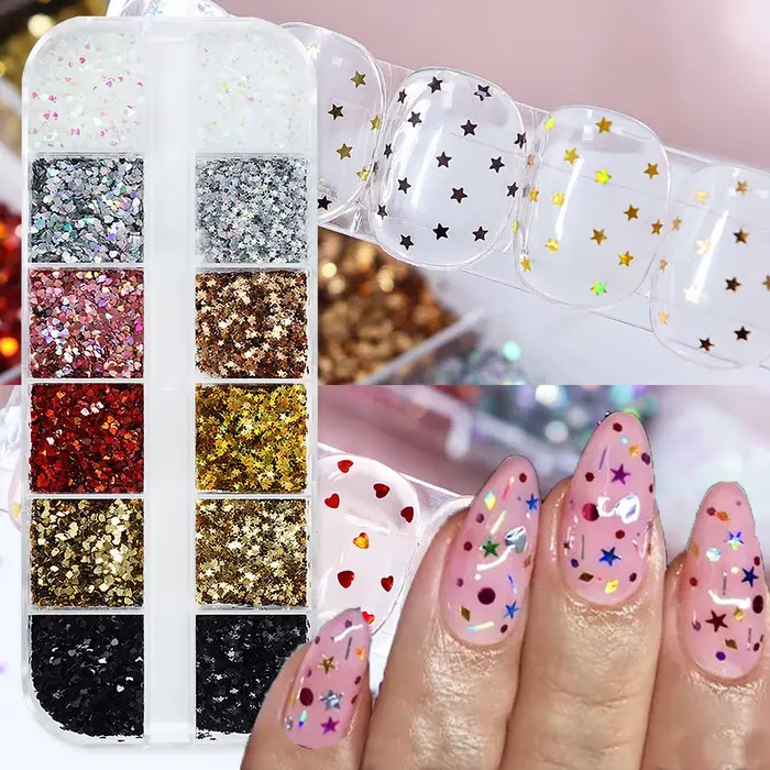 Holographique amour coeur Nail Art paillettes