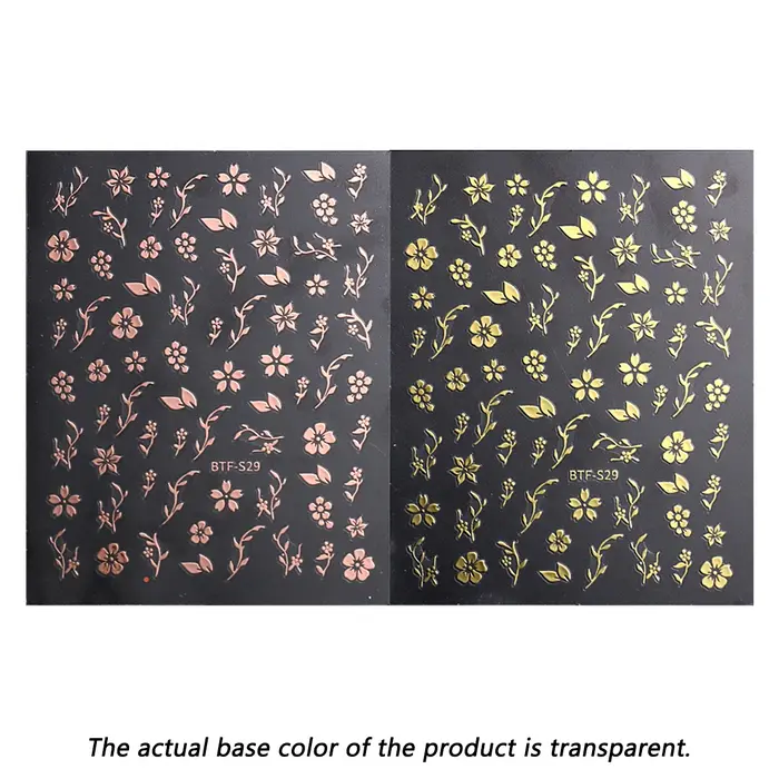 Autocollants pour ongles en forme de fleur dorée - Design feuille