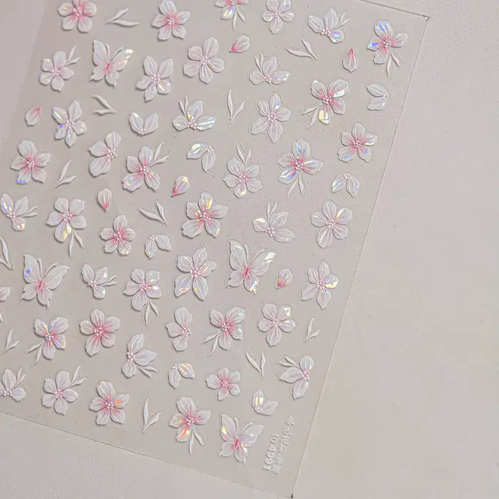 Autocollants pour ongles avec paysage printanier et ombres de fleurs