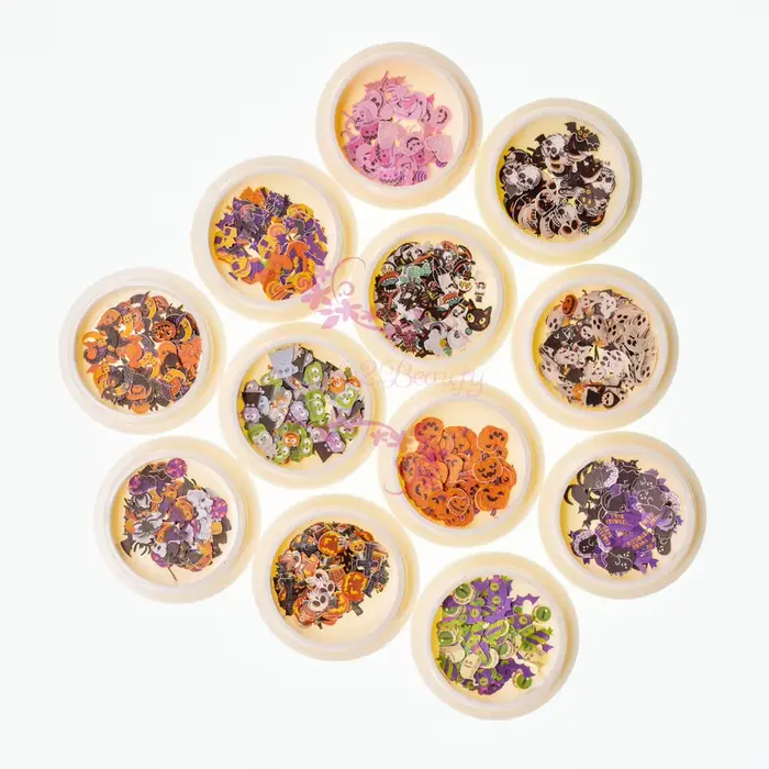 1 ensemble de 12 styles variés de décorations colorées pour ongles en papier de pulpe de bois, série