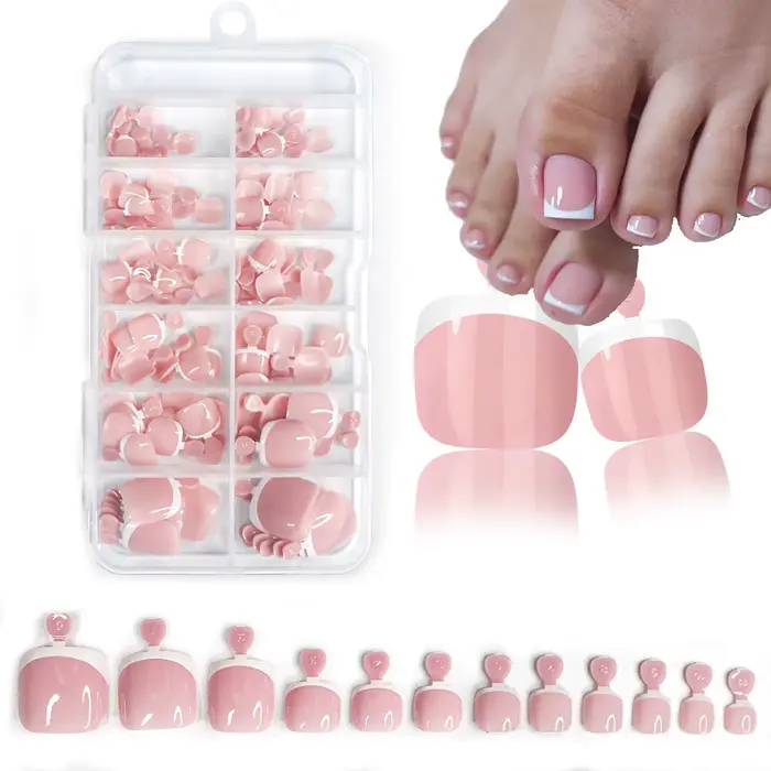 120 pièces brillant nu rose français presse sur ongles ensemble 1 * boîte court