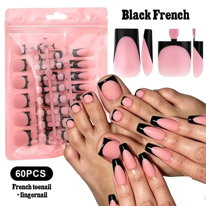 Ensemble de faux ongles d'été courts carrés mats givrés en acrylique pour manucure et pédicure française, couvrance totale pour salon de manucure