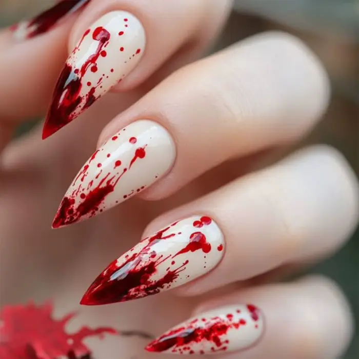 Faux ongles en forme d'amande pour Halloween, 24 pièces, motifs de sang rouge, à pression, Simple, à