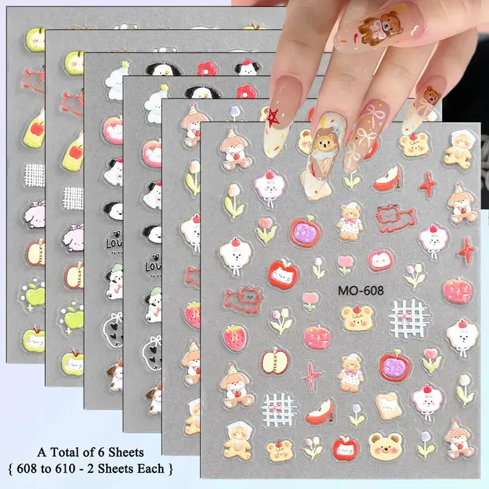 3/6/12 feuilles de stickers pour ongles 5D en gel gaufré auto-adhésifs