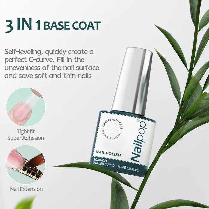 NAILPOP 3-en-1 couche de Base 7ml sans essuyage mat et brillant