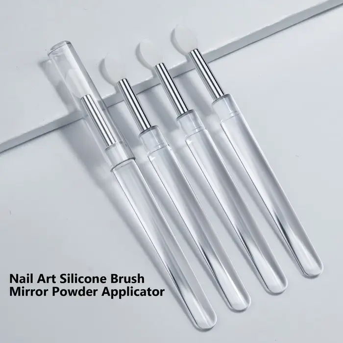 Brosse en Silicone transparente pour Nail Art, bâton applicateur de pigments chromés en poudre à pai
