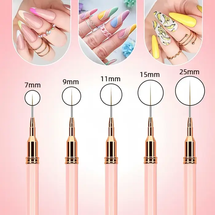 Ensemble de pinceaux pour vernis à ongles gel UV, 5 pièces, 7/9/11/15/25mm, rayures françaises, pein