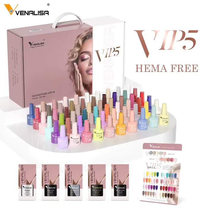 VENALISA Kit de vernis à ongles Gel Hema gratuit nu rose paillettes magnifique couleur manucure