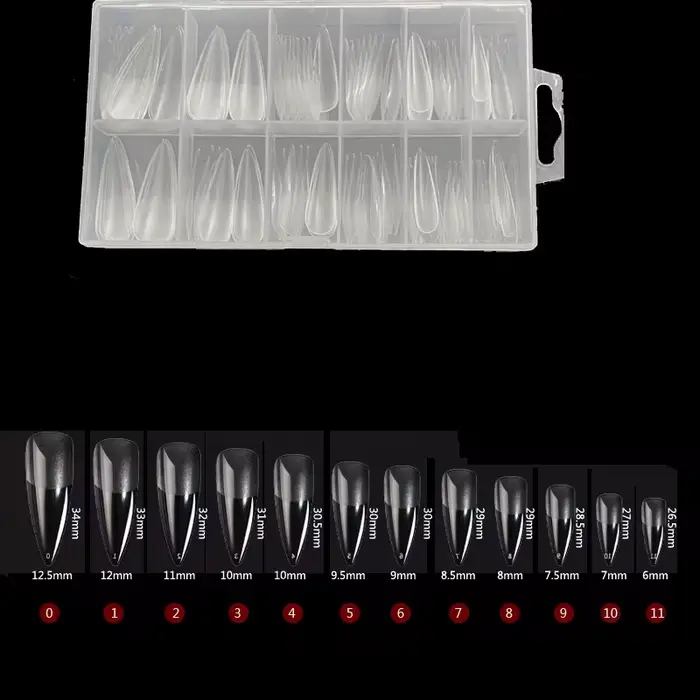120 faux ongles semi-translucides transparents en forme de cercueil