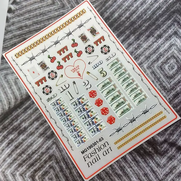 Autocollants 3D en forme de Dollar d'argent pour Nail Art, décalcomanies auto-adhésives de Style ric