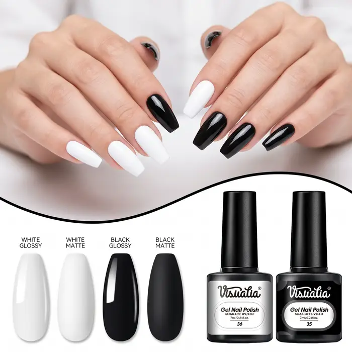 Vernis à ongles gel classique noir et blanc