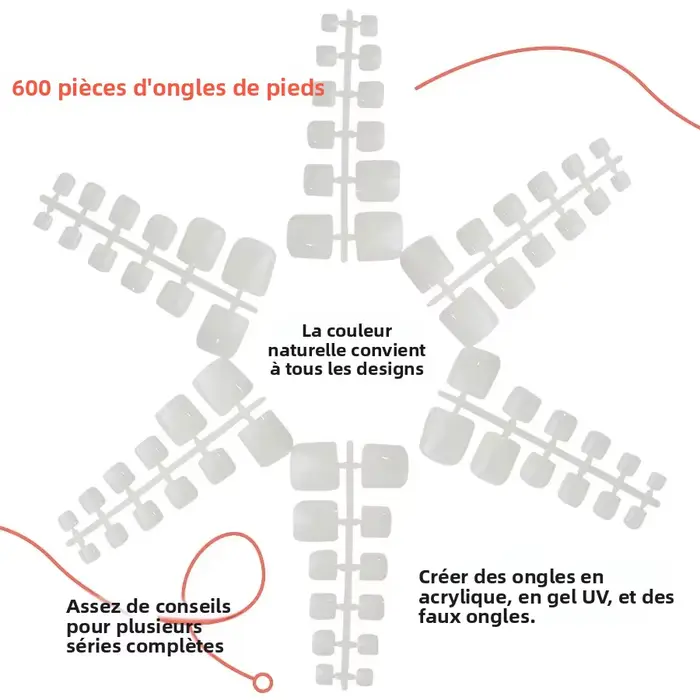 600 faux ongles d'orteils couleur naturelle