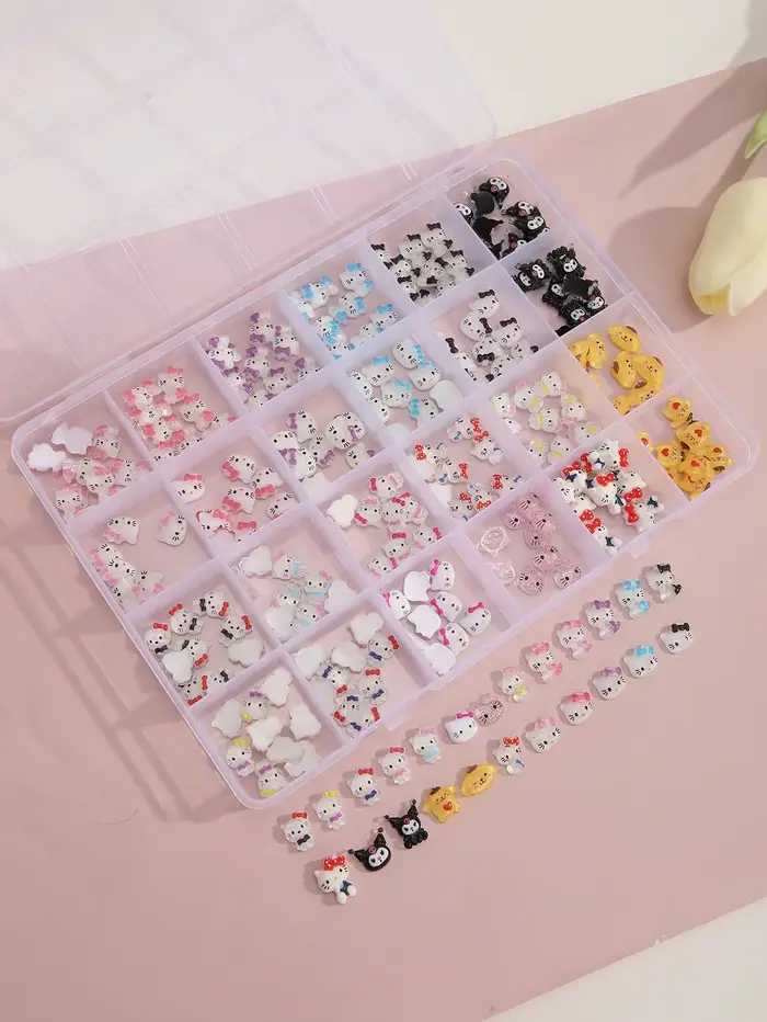 240 pièces/boîte, décorations pour ongles en résine Kawaii KT Kitty, mignonnes, multi-designs, art d