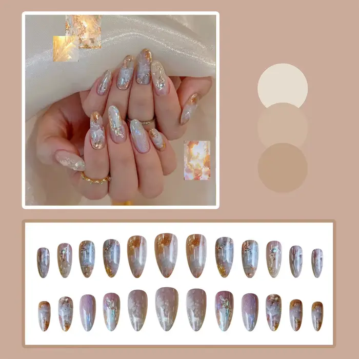 24 pièces ambre Rose faux ongles presse