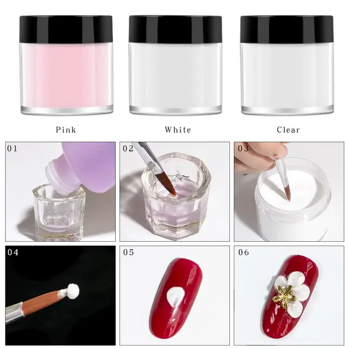 3 couleurs 1 pc poudre acrylique pour ongles Art polymère conseils constructeur rose clair blanc
