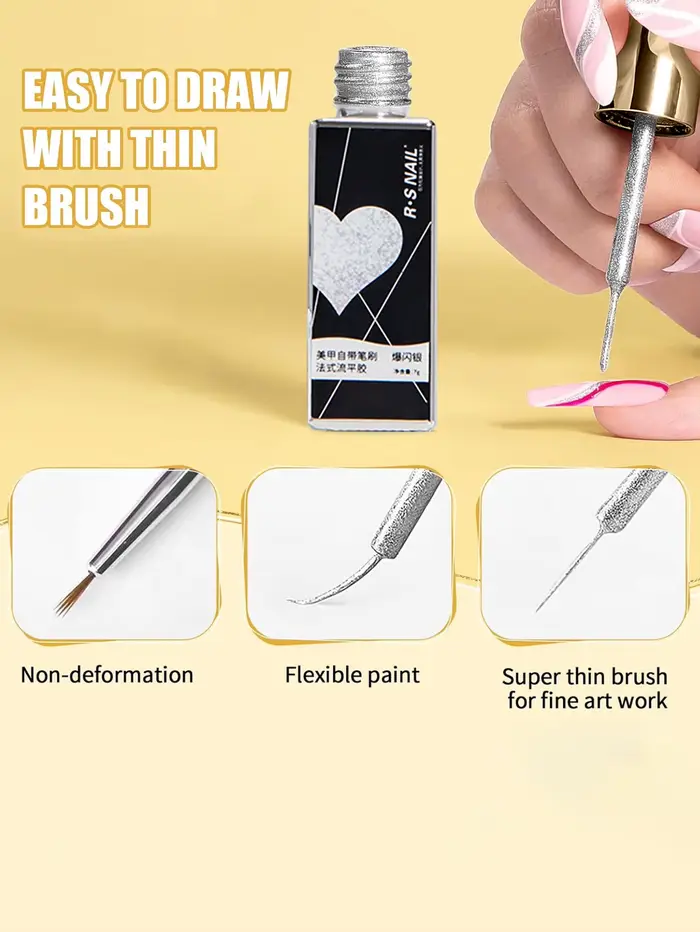 RSNAIL Gel Liner Pailleté Métallique Vernis à Ongles Blanc Noir Gel UV Peinture DIY Nail Art Gel Rayures Françaises Semi-Permanent