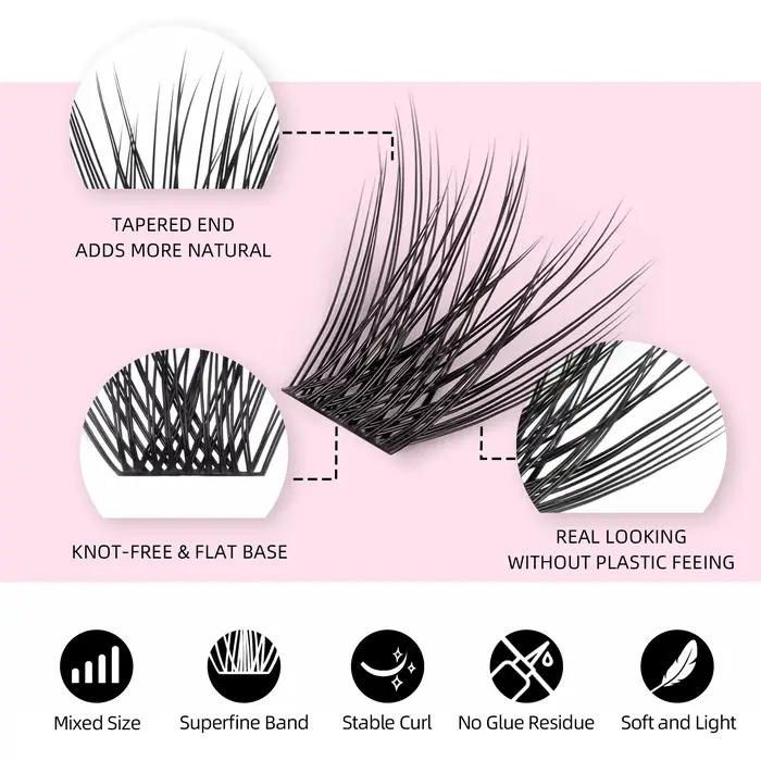 YUANZHIJIE bricolage 120 pièces cils en grappe 3D naturel bouquet 8-16mm D Curl faisceau segmenté in