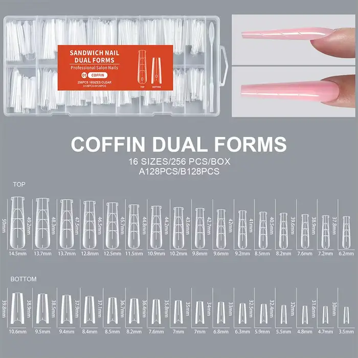256 pièces/ensemble de formes à ongles sandwich, formes à ongles doubles, système de formes à ongles