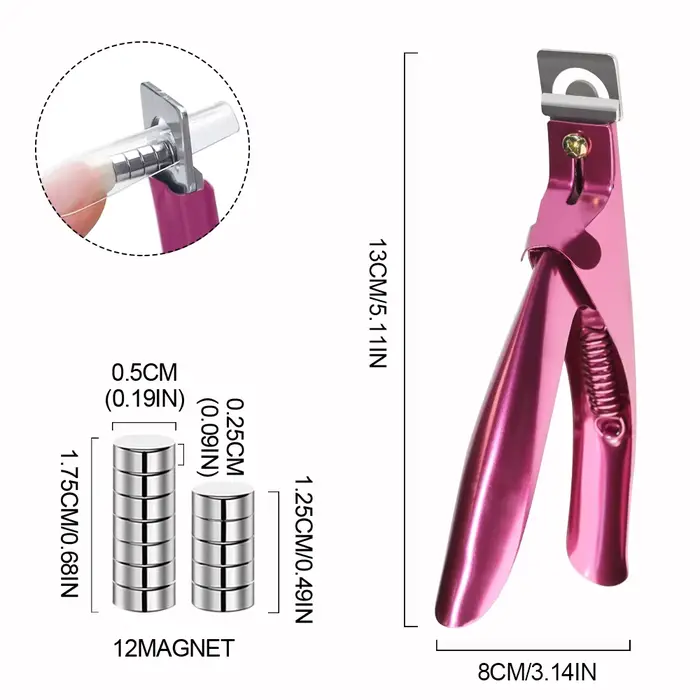 Coupe-ongles professionnel en acrylique en forme de U, coupe droite en acier inoxydable avec 12 aima