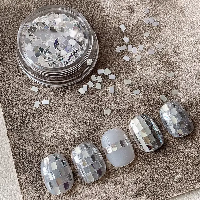 1 pot de paillettes carrées argentées pour ongles, style minimaliste et luxueux, matériaux de décora