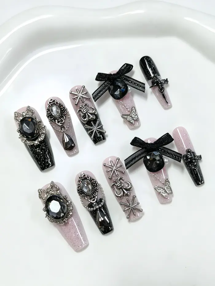 10 faux ongles trapézoïdaux de longueur moyenne