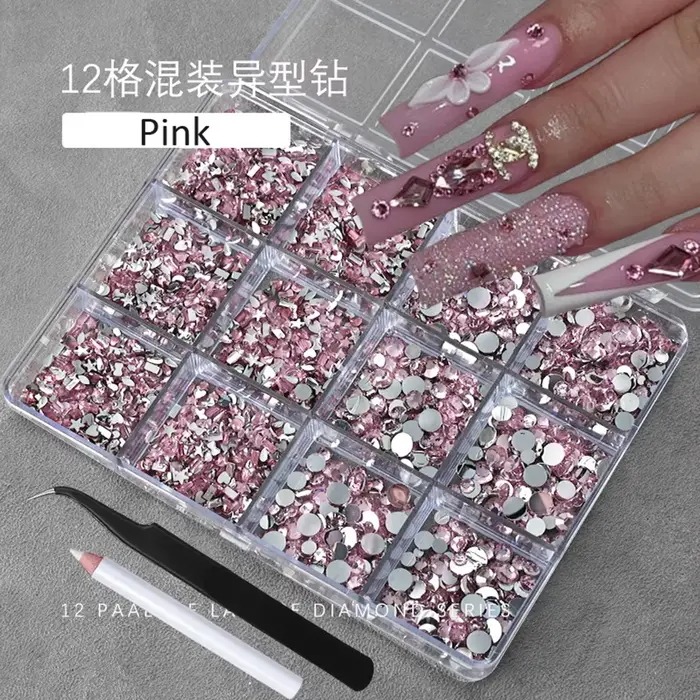 12 grilles 3D bébé bleu multi-formes Nail Art strass dos plat résine diamant luxe ongles breloques p