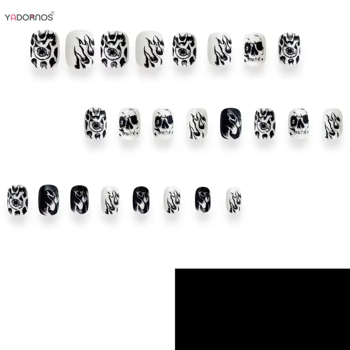Faux-ongles Ronds Courts Pehonneur à la Main en Noir et Blanc