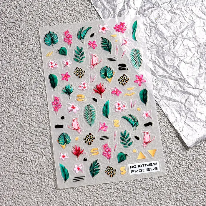 Autocollants pour ongles en forme de feuilles de palmier vertes