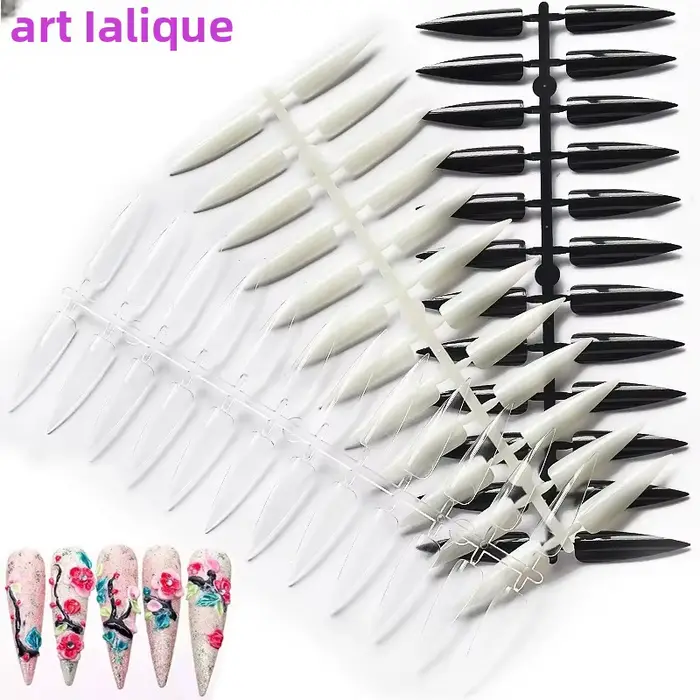 240 pièces ensemble d'art des ongles clair naturel couverture complète ovale extrémité pointue Stiletto longs faux