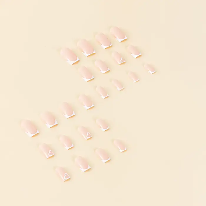 24 pièces carré moyen minimaliste coeur blanc imperméable faux ongles frottant bande et gelée colle