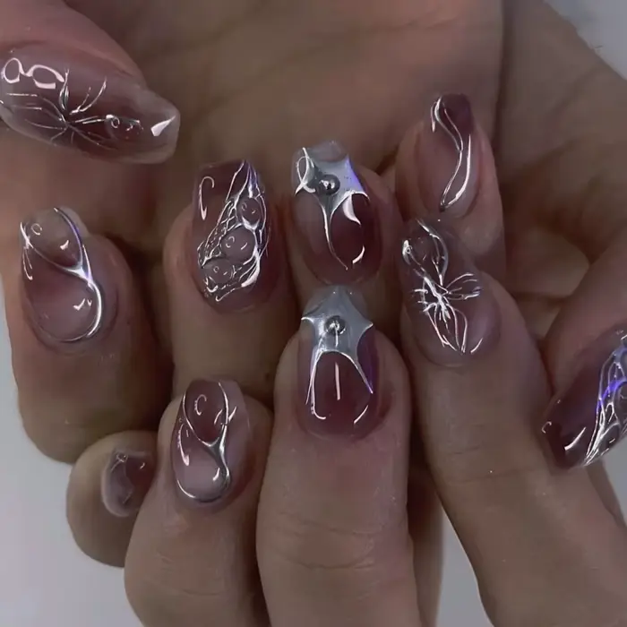 24 faux ongles à presser roses brillants en forme d'amande courte