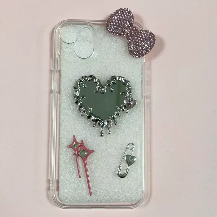 Créatif rose strass eau fluide gouttelette coeur miroir plein diamant nœud papillon connecté étoile