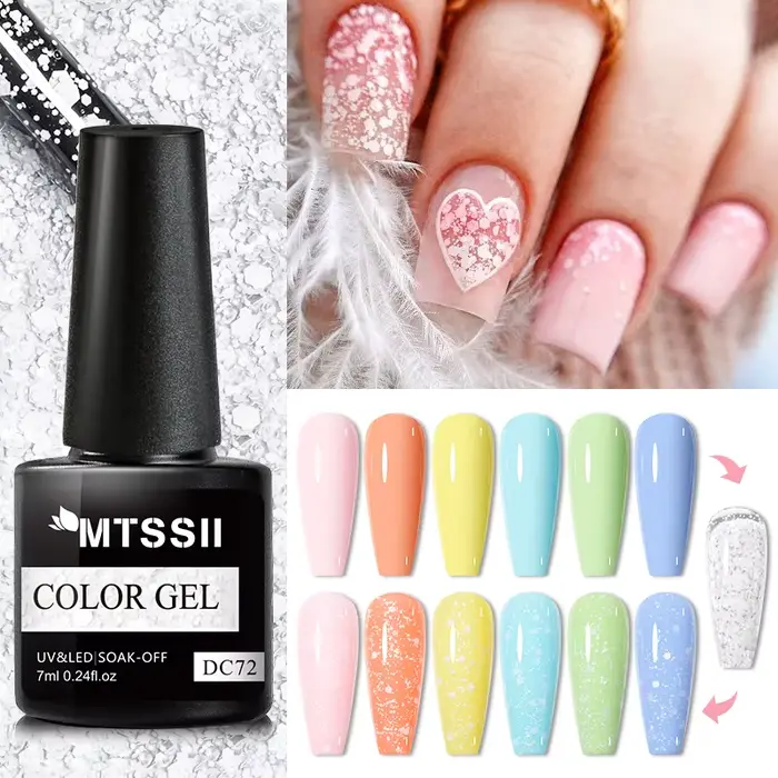 Vernis à ongles Gel flocon de neige UV LED Semi Permanent blanc laiteux rose paillettes