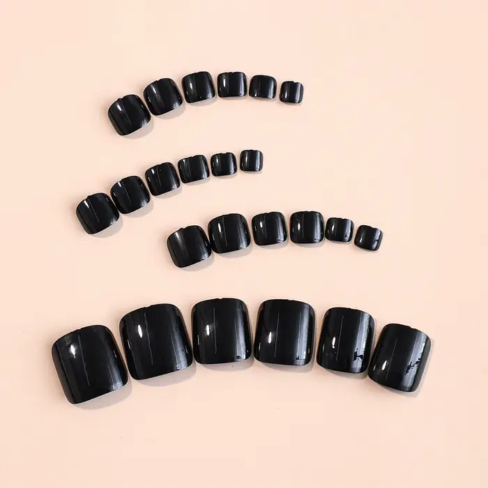 Faux ongles noirs brillants, couleur unie, couverture complète, Patch carré à pression pour filles e