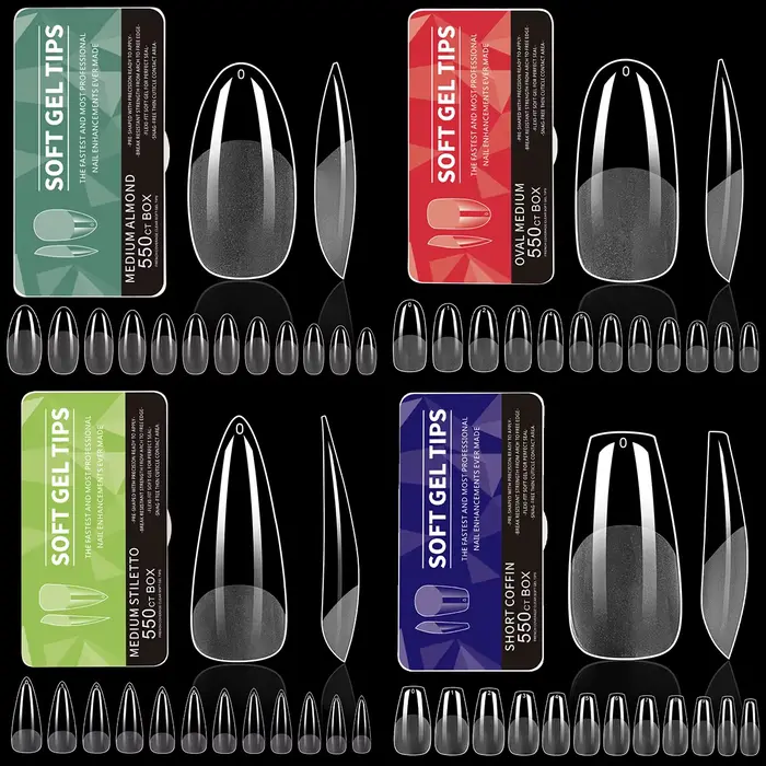 550 pièces pointes d'ongles en Gel souple couverture complète faux ongles conseils pour Extensions d
