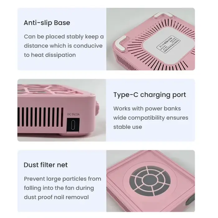 Aspirateur à poussière pour ongles professionnel rechargeable, puissant, avec aspiration réglable et faible bruit