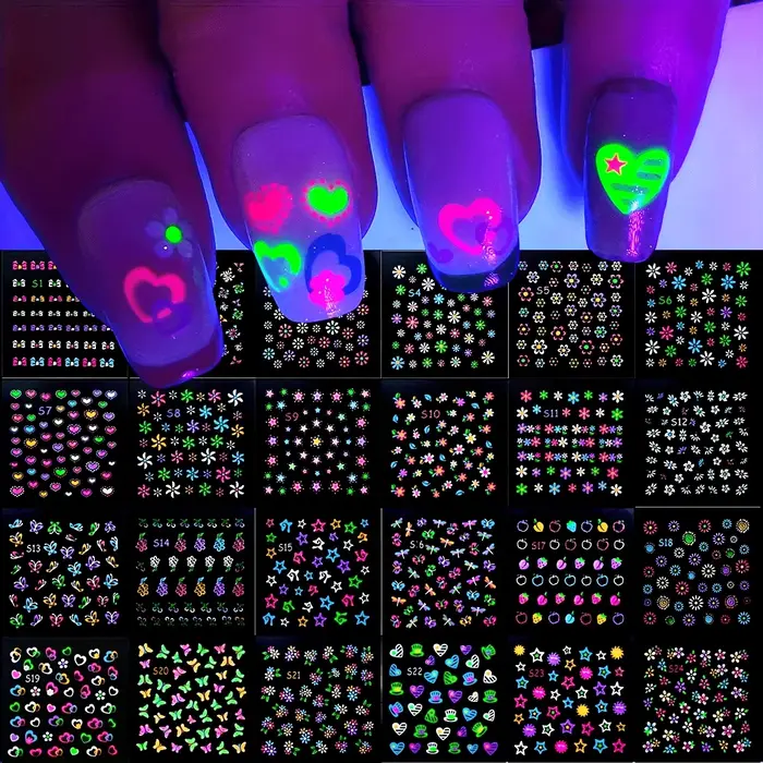 Autocollants pour ongles néon 3D qui brillent dans la nuit