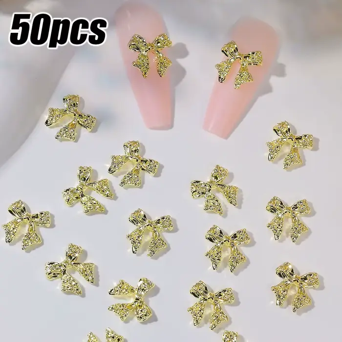 Breloques 3D en Métal Brcorporelle pour Ongles, 50 Pièces, 10.5x11mm, Alliage Or, Argent, Ruban, Nai
