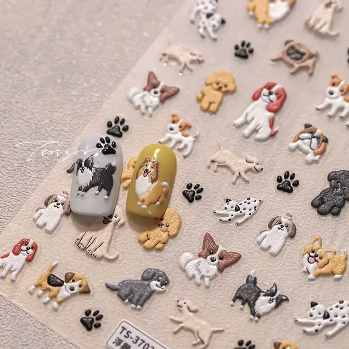 Autocollants 5D pour Ongles de Chien de Dessin Animé Mignon