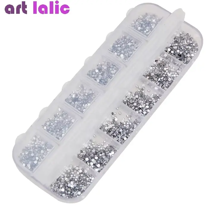 Strass argentés transparents de 1.5mm, 3000 pièces, pierres précieuses pour ongles à dos plat, avec