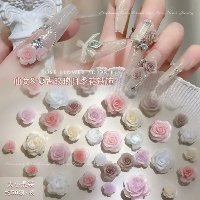 Fleurs de rose vintage 3D pour manucure