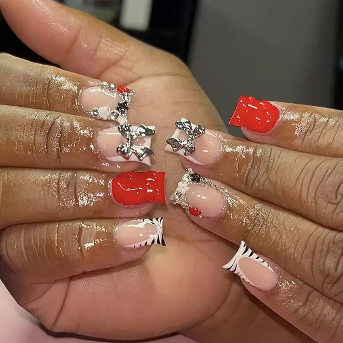 Zèbre rayures jaune blanc français Nail Art brillant strass fleur étoile faux ongles détachable fini